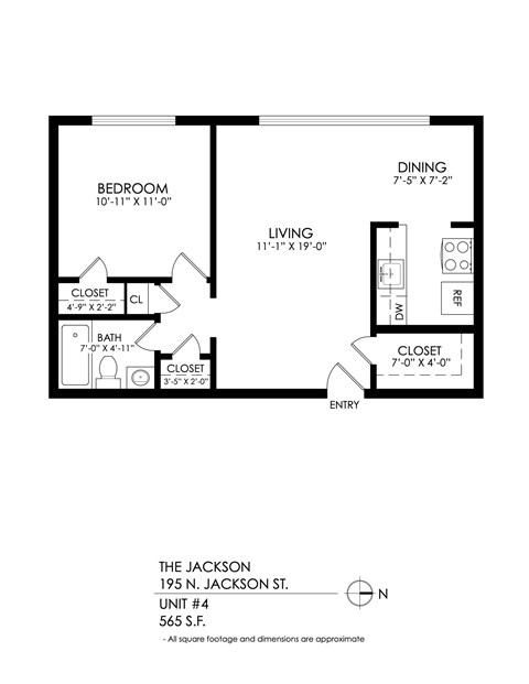 A black and white image of a floor plan for a living space.